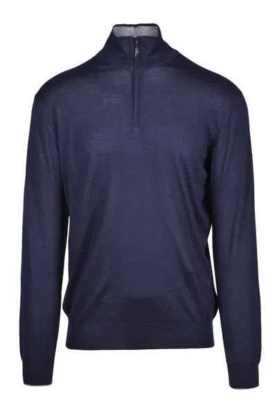 Cruciani High Neck Zip Pullover - Blue