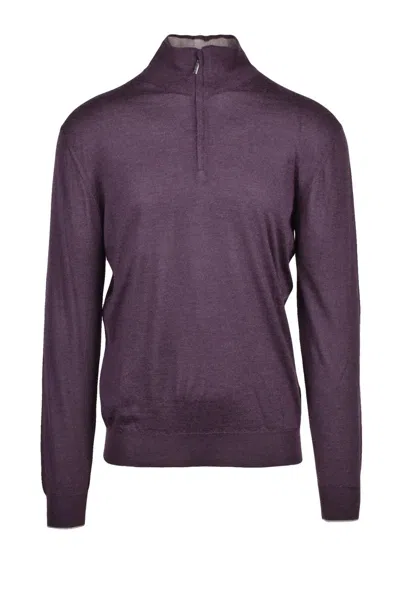 Cruciani High Neck Zip Pullover - Red In Purple