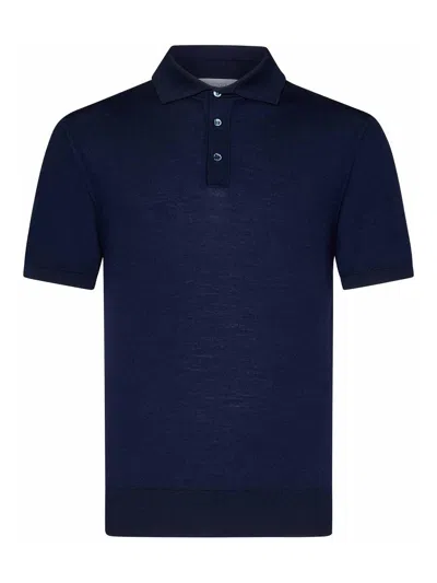 Cruciani Navy Blue Polo Shirt In Fine Wool Knit
