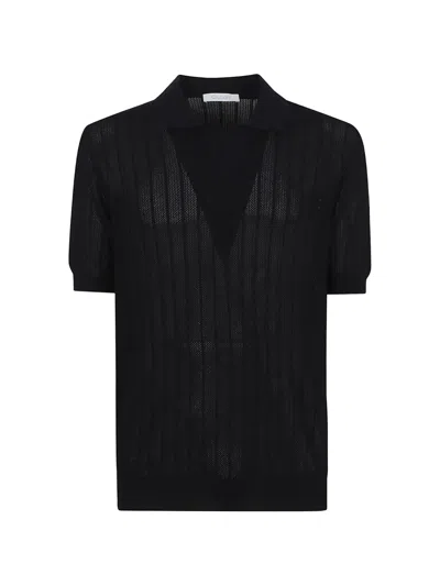 Cruciani Open-knit Polo Shirt In Black