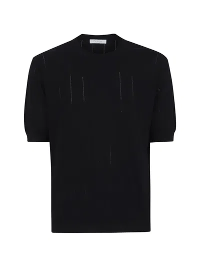 Cruciani Pointelle-knit Short-sleeve T-shirt In Black