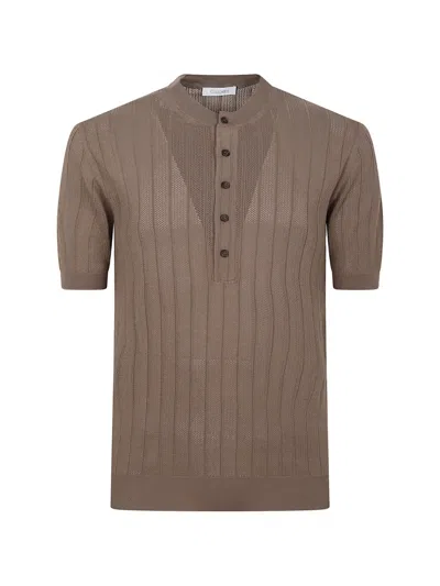 Cruciani Ribbed-knit Short-sleeve Polo Shirt In Brown