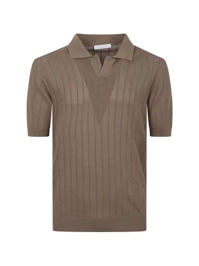 Cruciani Ribbed-knit Polo Shirt In Brown