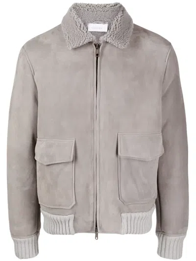 Cruciani Shearling-collar Nubuck Jacket In Grey