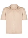 Cruciani Short-sleeved Bowling Shirt In Extra-fine Cotton In Beige