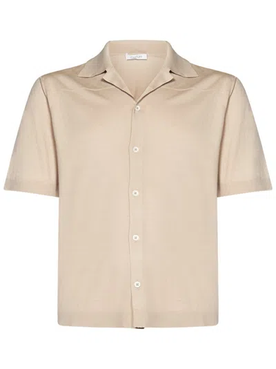 Cruciani Short-sleeved Bowling Shirt In Extra-fine Cotton In Beige