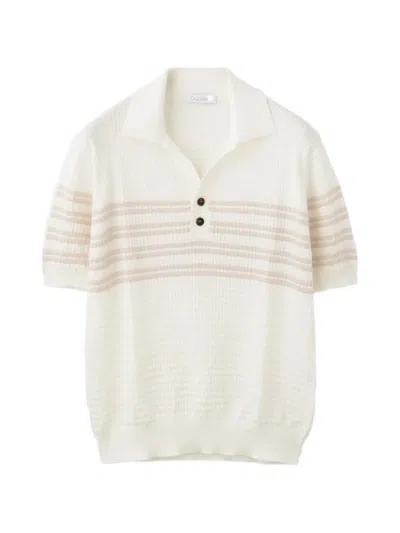 Cruciani Striped Waffle-knit Polo Shirt In White
