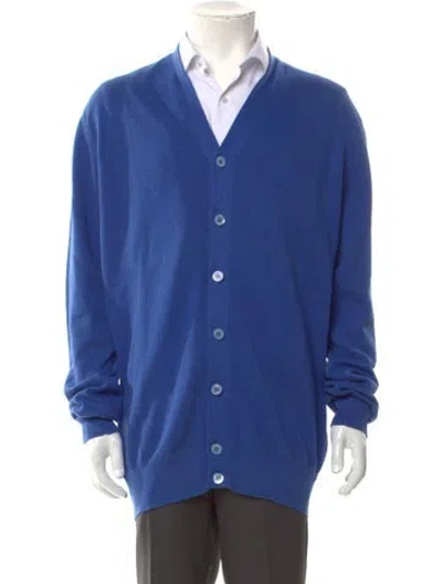 Pre-owned Cruciani V-neck Long Sleeve Cardigan In Blue