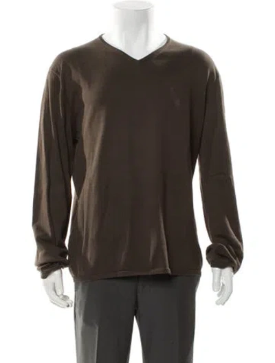 Pre-owned Cruciani V-neck Long Sleeve Pullover In Brown