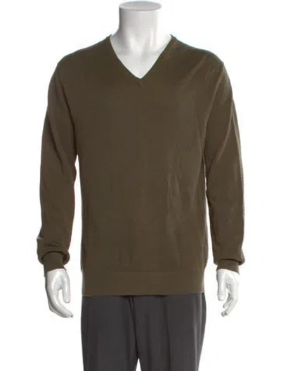 Pre-owned Cruciani V-neck Long Sleeve Pullover In Green