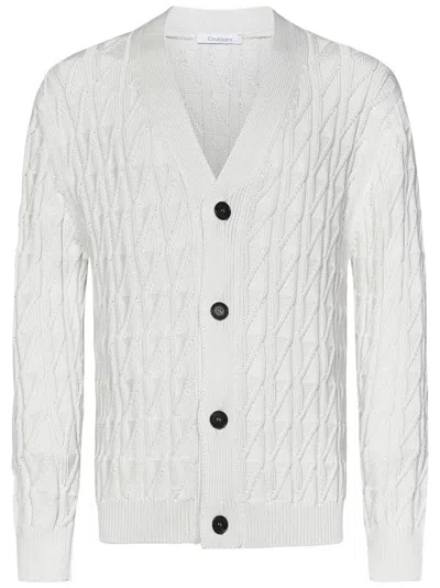 Cruciani White Cardigan With Jacquard Diamond Pattern In Neutral