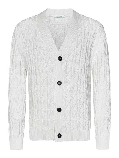 CRUCIANI WHITE COTTON KNIT CARDIGAN