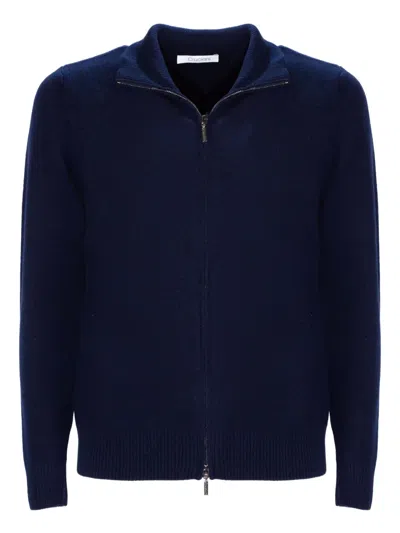 Cruciani Zip-up Collared Cardigan In Blue