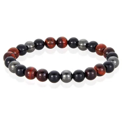 Crucible Jewelry Crucible Los Angeles 8mm Bead Stretch Bracelet Featuring Red Tiger Eye, Shiny Black Onyx And Magneti