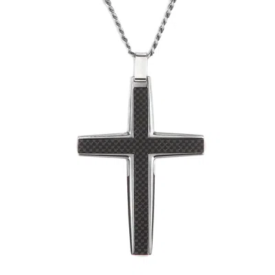Crucible Jewelry Crucible Los Angeles Black Carbon Fiber Stainless Steel Cross Necklace - Medium In Silver