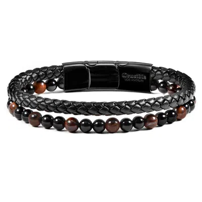 Crucible Jewelry Crucible Los Angeles Black Leather Black Clasp Red Tiger Eye And Black Onyx Bracelet