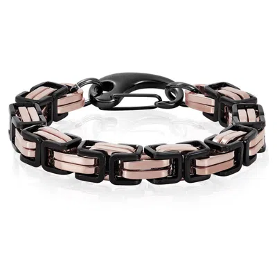 Crucible Jewelry Crucible Los Angeles Black/rose Gold Stainless Steel Byzantine Chain Bracelet 11mm Wide - 9" In Multi