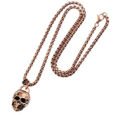 Crucible Jewelry Crucible Los Angeles Blue Stainless Steel 25mm Skull Necklace On 24 Inch 4mm Box Chain In Gold