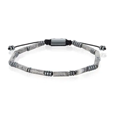 Crucible Jewelry Crucible Los Angeles Hematite And Map Jasper Tube Stone Hematite Bead Adjustable Cord Tie Bracelet In Grey