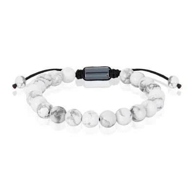 Crucible Jewelry Crucible Los Angeles Howlite Natural Stone 8mm Beads On Adjustable Cord Tie Bracelet In White