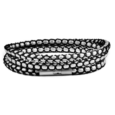 Crucible Jewelry Crucible Los Angeles Matte Finish Stainless Steel Box Chain With Black Nylon Cord - 26" In Silver