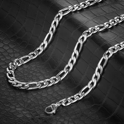 Crucible Jewelry Crucible Los Angeles Polished Stainless Steel 9mm Wide Figaro Chain - 18" To 24" - 2 Colors In Silver