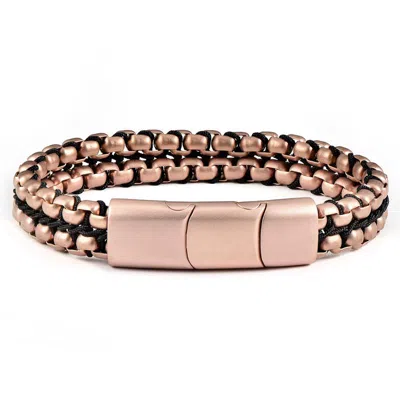 Crucible Jewelry Crucible Los Angeles Rose Gold Matte Finish Stainless Steel Double Row Box Chain Bracelet With Black In Multi