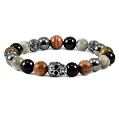 Crucible Jewelry Crucible Los Angeles Single Skull Stretch Bracelet In Brown