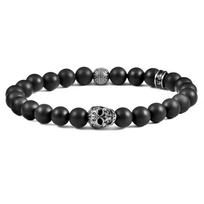 Crucible Jewelry Crucible Los Angeles Single Skull Stretch Bracelet With 8mm Matte Black Onyx Beads In Silver