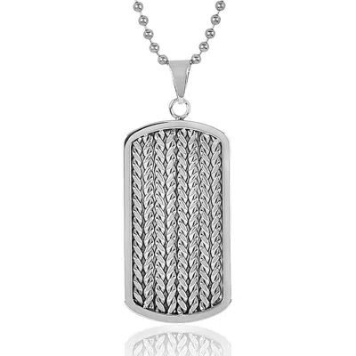 Crucible Jewelry Crucible Los Angeles Stainless Steel Cable Inlay Dog Tag Pendant In Silver