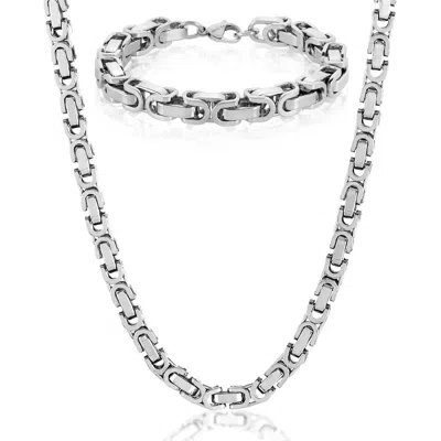 Crucible Jewelry Men's Byzantine Chain Bracelet And Necklace Set In Multi