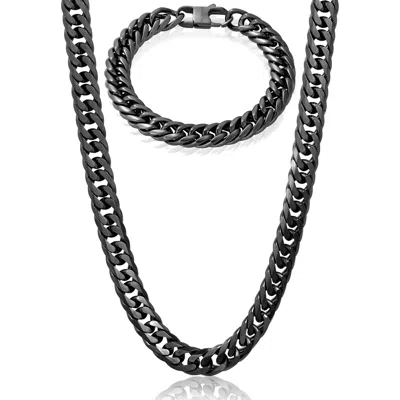 Crucible Jewelry Men's Double Curb Chain Bracelet And Necklace Set In Black
