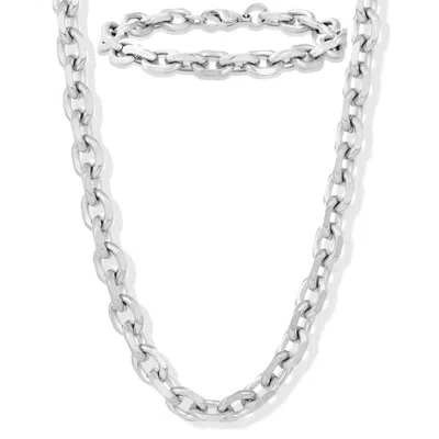 Crucible Jewelry Men's Knife Edge Oval Link Gold Bracelet And Necklace Chain Set In Metallic