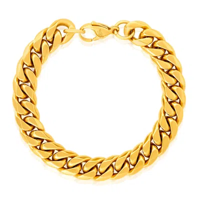 Crucible Jewelry Men's Rounded Beveled Edge Curb Chain Gold Steel Bracelet
