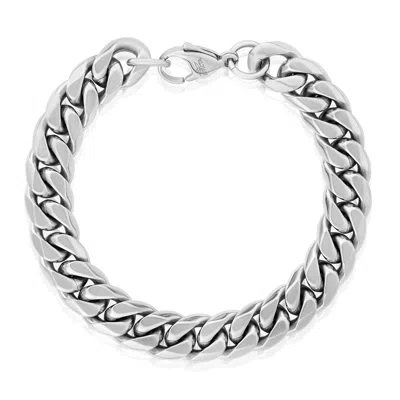 Crucible Jewelry Men's Rounded Beveled Edge Curb Chain Gold Steel Bracelet In Gray