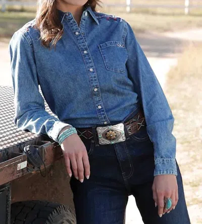 Cruel Girl Women's Denim Snap Long Sleeve Western Shirt In Blue
