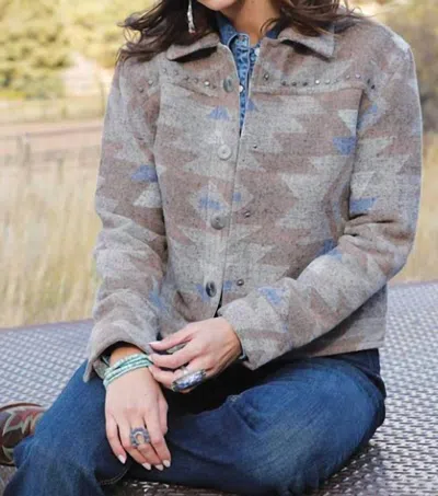 Cruel Girl Women's Tweed Snap Closure Trucker Jacket In Stone In Blue