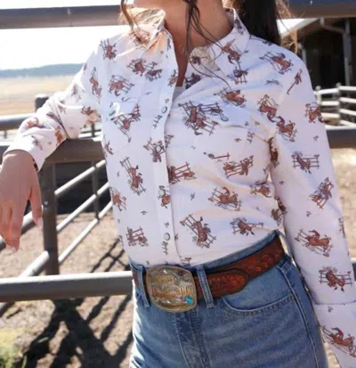 Cruel Girl Women's Western Print Snap Shirt In Cream In Multi