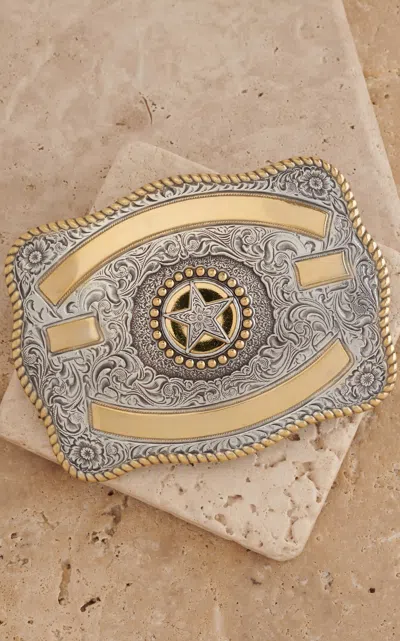 Crumrine M & F Western Products Silver With Gold Ribbon Centered Texas Star Rectangle Belt Buckle