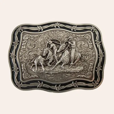 Crumrine Silver And Black Team Roper Rectangle Buckle In Animal Print