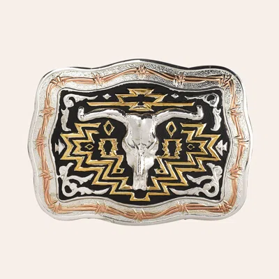 Crumrine Silver Gold & Copper Longhorn Belt Buckle In Gray