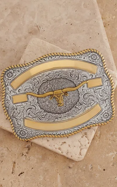 Crumrine Silver With Gold Ribbon & Longhorn Rectangle Belt Buckle