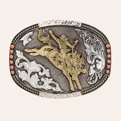 Crumrine Tricolor Bareback Bronc Buckle In Gold