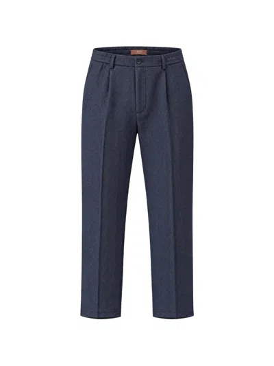 Cruna Belleville Herringbone Pleated Trousers In Blue
