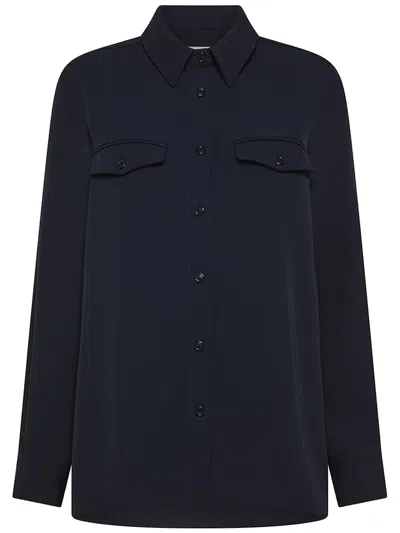 Cruna Black Button-down Flap Pocket Cotton Overshirt In Blue