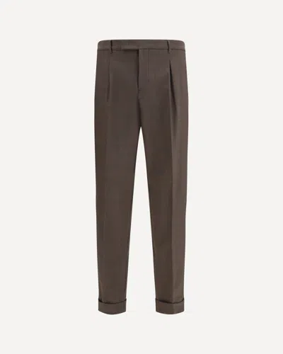 Cruna Carrot Fit Single Pleat Pants In Virgin Wool In Brown