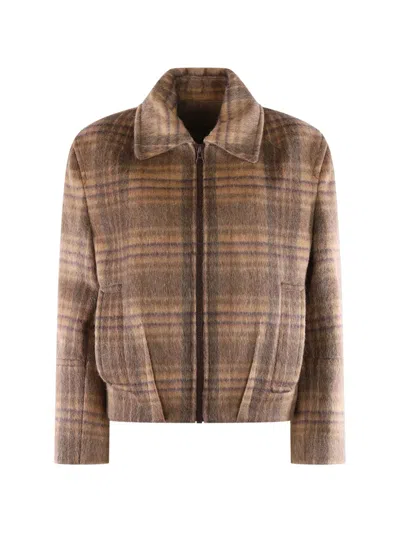Cruna Check-pattern Zip-up Bomber Jacket In Brown