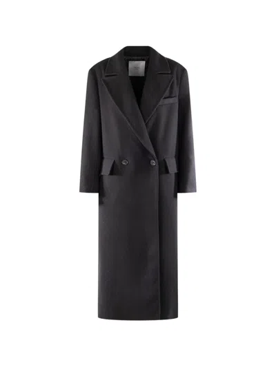 Cruna Double-breasted Notched-lapel Coat In Black