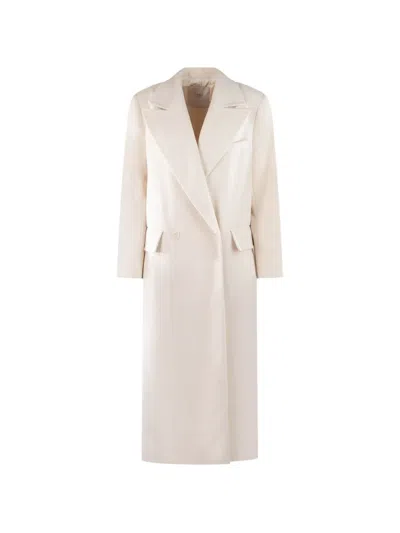Cruna Double-breasted Peak-lapels Coat In White