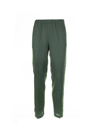 Cruna Green Linen Blend Trousers In Verde